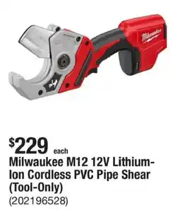 The Home Depot Milwaukee M12 12V Lithium-Ion Cordless PVC Pipe Shear (Tool-Only) offer