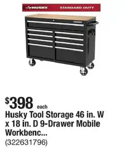 The Home Depot Husky tool storage 9-drawer mobile workbenc offer
