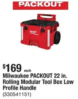 The Home Depot Milwaukee PACKOUT 22 in. Rolling Modular Tool Box Low Profile Handle offer