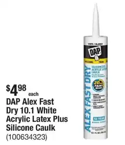 The Home Depot Dap alex fast dry 10.1 white acrylic latex plus silicone caulk offer