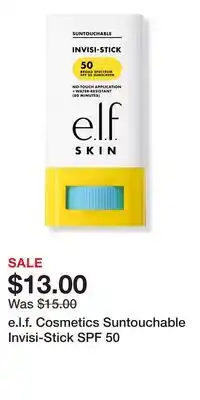 Ulta Beauty e.l.f. Cosmetics Suntouchable Invisi-Stick SPF 50 offer