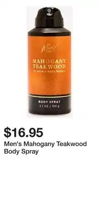 Bath & Body Works Men's Mahogany Teakwood Body Spray offer