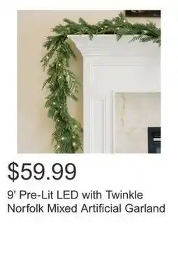 Costco 9' Pre-Lit LED with Twinkle Norfolk Mixed Artificial Garland offer