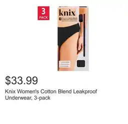 Costco Knix Women's Cotton Blend Leakproof Underwear, 3-pack offer