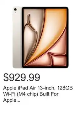 Costco Apple iPad Air 13-inch, 128GB Wi-Fi (M4 chip) Built For Apple Intelligence offer