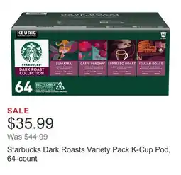 Costco Starbucks Dark Roasts Variety Pack K-Cup Pod, 64-count offer