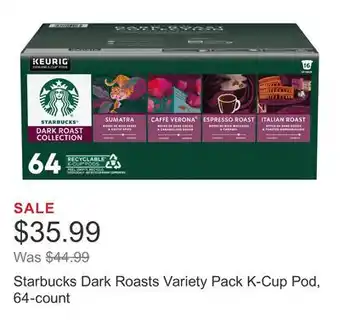 Costco Starbucks Dark Roasts Variety Pack K-Cup Pod, 64-count offer