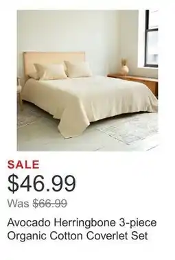 Costco Avocado Herringbone 3-piece Organic Cotton Coverlet Set offer