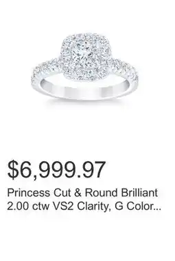 Costco Princess Cut & Round Brilliant 2.00 ctw VS2 Clarity, G Color Diamond Platinum Halo Ring offer
