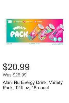 Costco Alani Nu Energy Drink, Variety Pack, 12 fl oz, 18-count offer