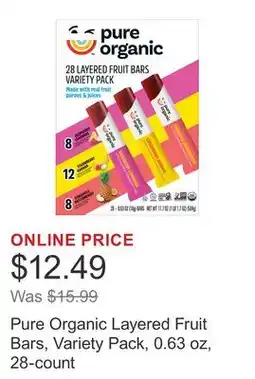Costco Pure Organic Layered Fruit Bars, Variety Pack, 0.63 oz, 28-count offer