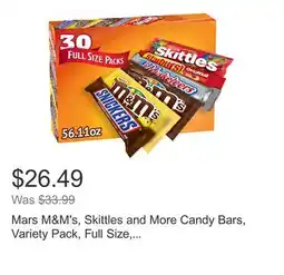 Costco Mars M&M's, Skittles and More Candy Bars, Variety Pack, Full Size, 30-count offer