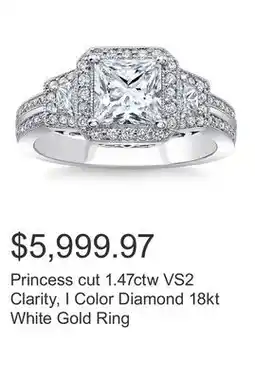Costco Princess cut 1.47ctw VS2 Clarity, I Color Diamond 18kt White Gold Ring offer