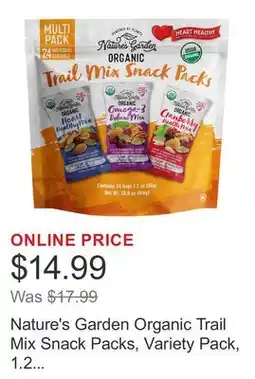 Costco Nature's Garden Organic Trail Mix Snack Packs, Variety Pack, 1.2 oz, 24-count offer