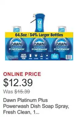 Costco Dawn Platinum Plus Powerwash Dish Soap Spray, Fresh Clean, 1 Starter Kit + 2 Refills offer