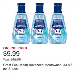 Costco Crest Pro-Health Advanced Mouthwash, 33.8 fl oz, 3-pack offer