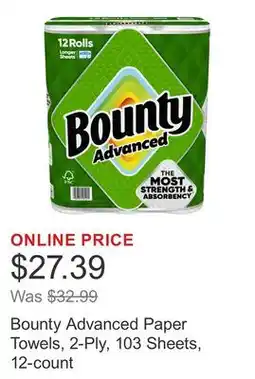 Costco Bounty Advanced Paper Towels, 2-Ply, 103 Sheets, 12-count offer