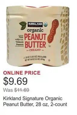 Costco Kirkland Signature Organic Peanut Butter, 28 oz, 2-count offer