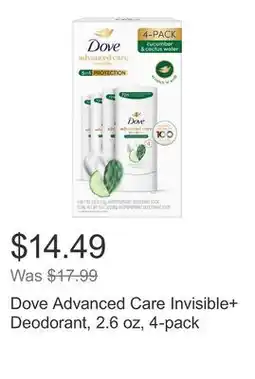 Costco Dove Advanced Care Invisible+ Deodorant, 2.6 oz, 4-pack offer