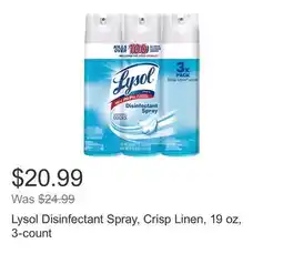 Costco Lysol Disinfectant Spray, Crisp Linen, 19 oz, 3-count offer