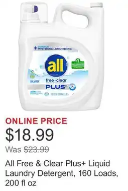 Costco All Free & Clear Plus+ Liquid Laundry Detergent, 160 Loads, 200 fl oz offer