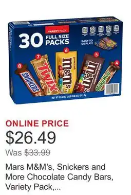 Costco Mars M&M's, Snickers and More Chocolate Candy Bars, Variety Pack, 30-count offer