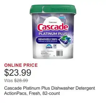 Costco Cascade Platinum Plus Dishwasher Detergent ActionPacs, Fresh, 82-count offer