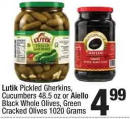 Super King Markets Lutik Pickled Gherkins, Cucumbers or Aiello Black Whole Olives, Green Cracked Olives offer