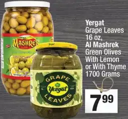 Super King Markets Yergat Grape Leaves, Al Mashrek Green Olives With Lemon or With Thyme offer