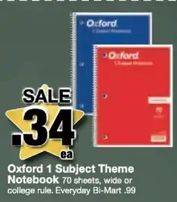 Bi-Mart Oxford 1 Subject Theme Notebook offer