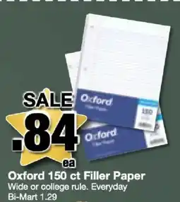 Bi-Mart Oxford filler paper offer