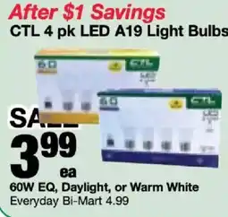 Bi-Mart Ctl 4 pk led a19 light bulbs offer