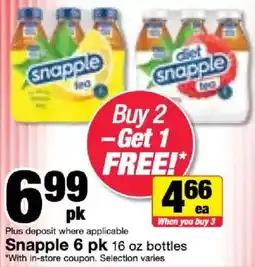Bi-Mart Snapple 6 pk 16 oz bottles offer