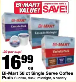 Bi-Mart Bi-Mart 58 ct Single Serve Coffee Pods offer