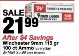 Bi-Mart Winchester 9mm 115 gr Ammo Everyday offer