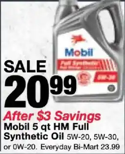 Bi-Mart Mobil 5 qt HM Full Synthetic Oil offer