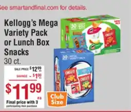 Smart & Final Kellogg's Mega Variety Pack or Lunch Box Snacks offer