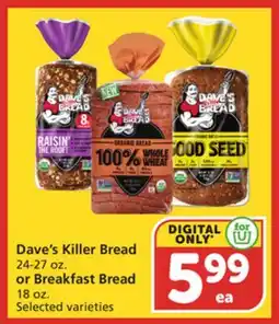 Vons Dave's Killer Bread 24-27 oz. or Breakfast Bread 18 oz offer