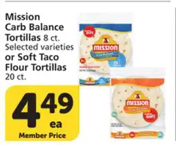 Vons Mission Carb Balance Tortillas 8 ct. or Soft Taco Flour Tortillas 20 ct offer