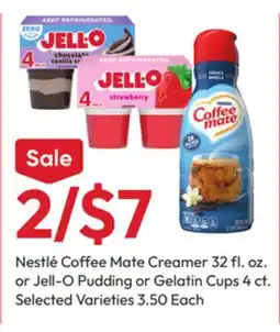 Stater Bros Nestlé Coffee Mate Creamer 32 fl. oz. or Jell-O Pudding or Gelatin Cups 4 ct offer