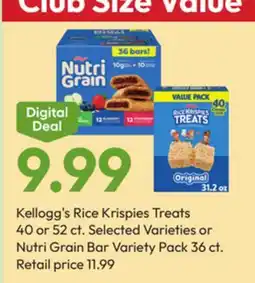 Stater Bros Kellogg's Rice Krispies Treats 40 or 52 ct. Selected Varieties or Nutri Grain Bar Variety Pack 36 ct offer