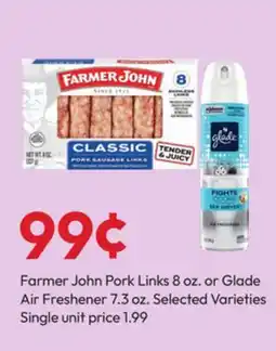 Stater Bros Farmer John Pork Links 8 oz. or Glade Air Freshener 7.3 oz offer