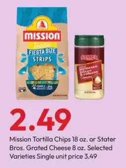 Stater Bros Mission Tortilla Chips 18 oz. or Stater Bros. Grated Cheese 8 oz offer