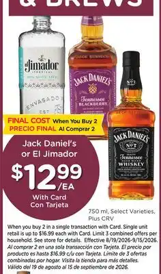 Ralphs Jack Daniel's or El Jimador offer