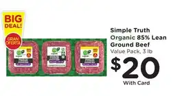 Ralphs Simple Truth Organic 85% Lean Ground Beef offer