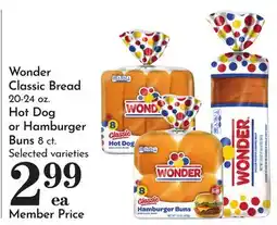 Pavilions Wonder Classic Bread 20-24 oz. Hot Dog or Hamburger Buns 8 ct offer