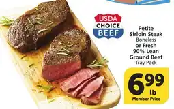 Albertsons Petite Sirloin Steak Boneless or Fresh 90% Lean Ground Beef offer