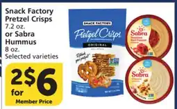 Albertsons Snack Factory Pretzel Crisps 7.2 oz. or Sabra Hummus 8 oz offer