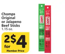 Albertsons Chomps Original or Jalapeno Beef Sticks offer