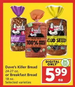 Albertsons Dave's Killer Bread 24-27 oz. or Breakfast Bread 18 oz offer